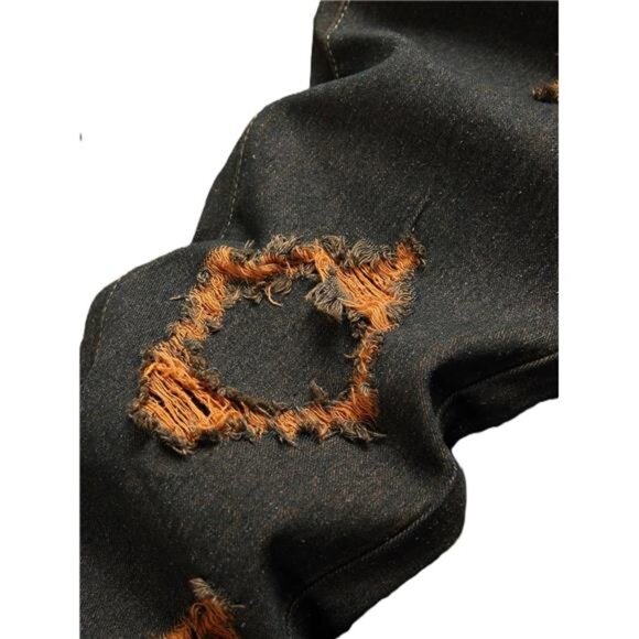 Men's Ripped Jeans Regular Fit Distressed Slim Straight Leg Stacked Biker - Picture 4 of 5